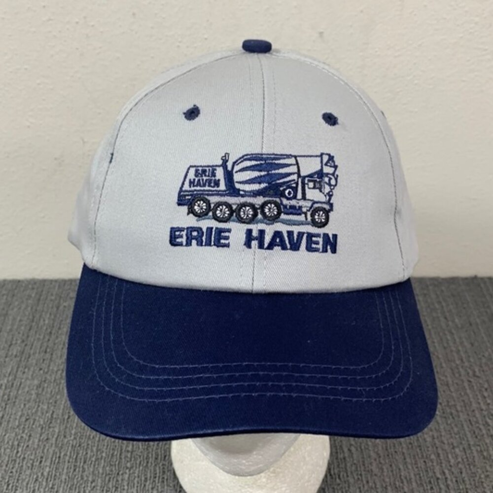 Vintage Erie Haven Baseball Hat Mens OSFA Gray Navy Blue Cement Mixer Strapback